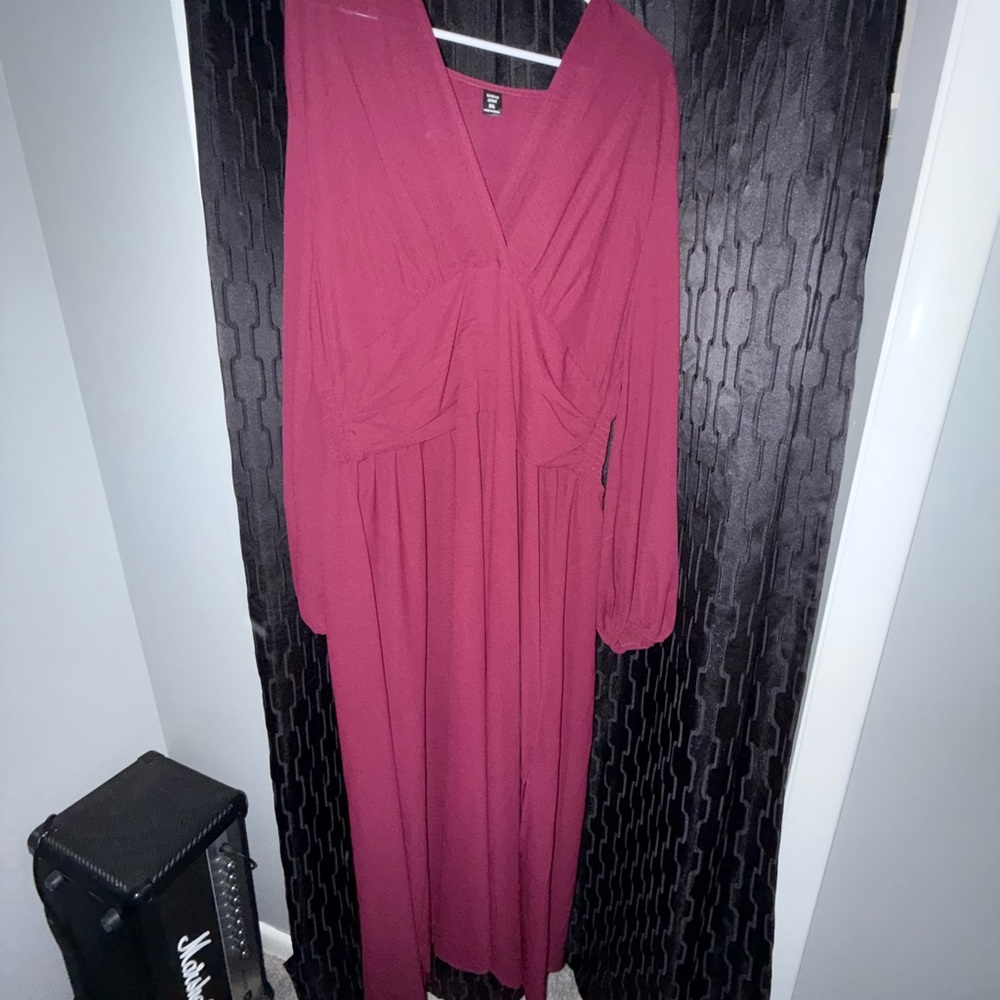 SHEIN Wine Long Sleeve Maxi Dress